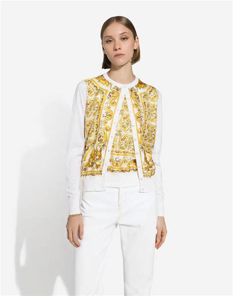 dolce gabbana silk pabel|Dolce & Gabbana Silk cardigan with majolica panel.